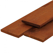 Grenen plank 1,6 x 14,0 x 180 cm, vers, bruin geïmpregneerd, geschaafd, 4 ronde hoeken, PEFC