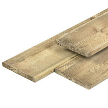 Grenen plank 1,7 x 14,0 x 300 cm, vers, groen geïmpregneerd, geschaafd, 4 ronde hoeken, PEFC