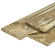 Grenen plank 2 x 20 x 400 cm, vers, groen geïmpregneerd, geschaafd, 4 ronde hoeken, FSC