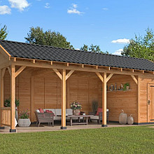 Overkapping Hamar L Type 10 Douglas gedroogd potdekselplank blank – luxe buitenverblijf met natuurli