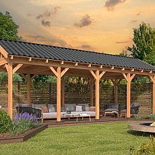 Overkapping Hamar L Type 9 Douglas gedroogd potdekselplank blank – luxe buitenverblijf met natuurlij