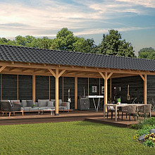 Overkapping Hamar XL Type 10 Douglas gedroogd potdekselplank zwart – ruime en luxe buitenoverkapping