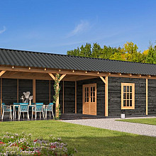 Overkapping Hamar XL Type 11 Douglas gedroogd potdekselplank zwart – ruime en luxe buitenoverkapping