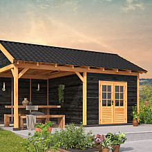 Overkapping Hamar XL Type 3 Douglas gedroogd potdekselplank zwart – ruime en luxe buitenoverkapping