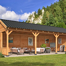 Overkapping Hamar XL Type 6 Douglas gedroogd potdekselplank blank – ruime en luxe buitenoverkapping