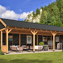 Overkapping Hamar XL Type 6 Douglas gedroogd potdekselplank zwart – ruime en luxe buitenoverkapping