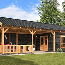 Tuinhuis met overkapping Hamar XL, Type 7 Douglas Gedroogd Potdekselplank zwart