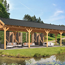 Overkapping Hamar XL Type 9 Douglas gedroogd potdekselplank blank – ruime en luxe buitenoverkapping