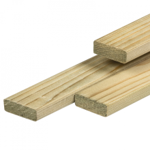 NE vuren lat 1,9 x 7,0 x 390 cm, gedroogd, groen geïmpregneerd, geschaafd, 4 ronde hoeken, Neutraal