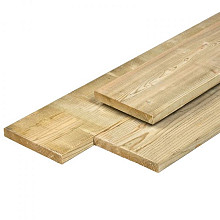 NE vuren plank 1,9 x 14,5 x 390 cm, vers, groen geïmpregneerd, geschaafd, 4 ronde hoeken, FSC