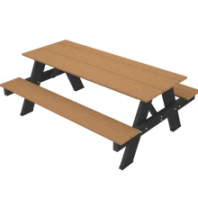NewTechWood picknicktafel met zwart onderstel, bladmaat 180 x 70 cm, Teak
