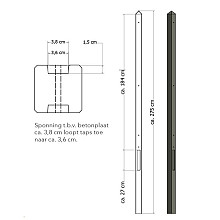 Lichtgewicht betonpaal met diamantkop ongecoat 8,5x8,5x275 cm, tussenpaal, antraciet.