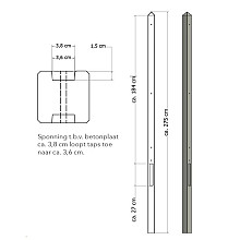 Lichtgewicht betonpaal met diamantkop ongecoat 8,5x8,5x275 cm, tussenpaal, grijs.