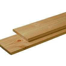 Douglas plank 1 zijde geschaafd, 1 zijde fijnbezaagd 2,8 x 24,5 x 400 cm, groen geïmpregneerd.