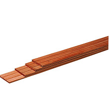 Hardhouten geschaafde plank, met V-groeven, 1,5 x 14,5 x 180 cm.