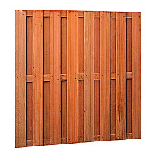 Hardhouten geschaafd plankenscherm 18-planks 14 mm, recht verticaal/horizontaal 180 x 180 cm.