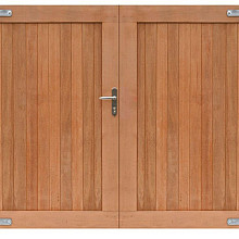 Hardhouten dubbele toegangspoort, verticaal, 300 x 180 cm. Incl. beslag.