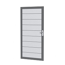 Aluminium deur, 90 x 183 cm, lichtgrijs.
