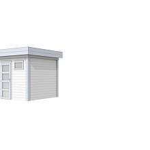 Vuren Topvision Kuifmees, 250 x 250 cm, wanden wit en basis lichtgrijs.