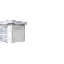 Vuren Topvision Bonte Specht, 300 x 250 cm, wanden wit en basis lichtgrijs.