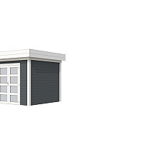 Vuren Topvision Bonte Specht, 300 x 250 cm, wanden antraciet en basis wit.