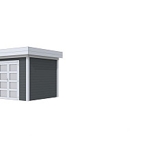 Vuren Topvision Bonte Specht, 300 x 250 cm, wanden antraciet en basis lichtgrijs.