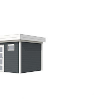 Vuren Topvision Bonte Kraai, 300 x 250 cm, wanden antraciet en basis wit.