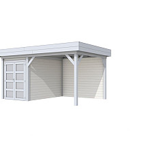 Vuren Topvision Zwaluw, 200 x 300 en luifel 300 cm, wanden wit en basis lichtgrijs.