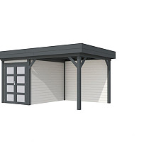 Vuren Topvision Zwaluw, 200 x 300 en luifel 300 cm, wanden wit en basis antraciet.