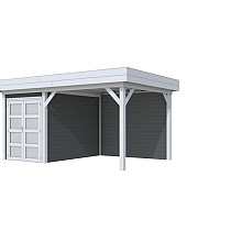 Vuren Topvision Zwaluw, 200 x 300 en luifel 300 cm, wanden antraciet en basis lichtgrijs.