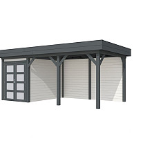 Vuren Topvision Zwaluw, 200 x 300 en luifel 400 cm, wanden wit en basis antraciet.