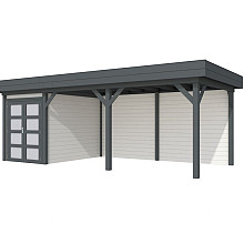 Vuren Topvision Zwaluw, 200 x 300 en luifel 500 cm, wanden wit en basis antraciet.