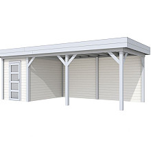 Vuren Topvision Kiekendief, 200 x 300 en luifel 500 cm, wanden wit en basis lichtgrijs.