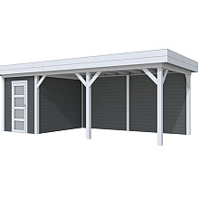 Vuren Topvision Kiekendief, 200 x 300 en luifel 500 cm, wanden antraciet en basis lichtgrijs.