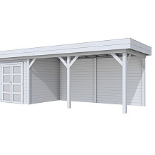 Vuren Topvision Kolibri, 250 x 250 en luifel 500 cm, lichtgrijs gespoten.