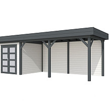 Vuren Topvision Kolibri, 250 x 250 en luifel 500 cm, wanden wit en basis antraciet.