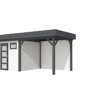 Vuren Topvision Kuifmees, 250 x 250 en luifel 300 cm, wanden wit en basis antraciet.