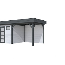 Vuren Topvision Kuifmees, 250 x 250 en luifel 300 cm, wanden lichtgrijs en basis antraciet.