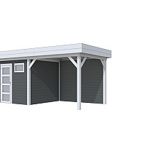 Vuren Topvision Kuifmees, 250 x 250 en luifel 300 cm, wanden antraciet en basis lichtgrijs.