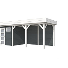 Vuren Topvision Kuifmees, 250 x 250 en luifel 400 cm, wanden antraciet en basis wit.