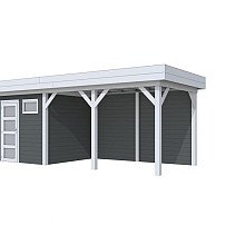 Vuren Topvision Kuifmees, 250 x 250 en luifel 400 cm, wanden antraciet en basis lichtgrijs.