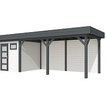 Vuren Topvision Kuifmees, 250 x 250 en luifel 500 cm, wanden wit en basis antraciet.