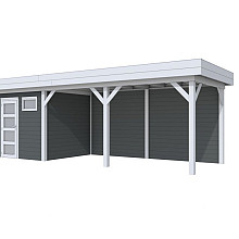 Vuren Topvision Kuifmees, 250 x 250 en luifel 500 cm, wanden antraciet en basis lichtgrijs.