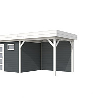 Vuren Topvision Bonte Kraai, 300 x 250 en luifel 300 cm, wanden antraciet en basis wit.