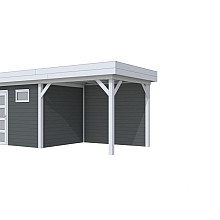 Vuren Topvision Bonte Kraai, 300 x 250 en luifel 300 cm, wanden antraciet en basis lichtgrijs.