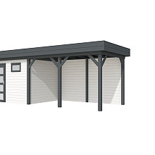 Vuren Topvision Bonte Kraai, 300 x 250 en luifel 400 cm, wanden wit en basis antraciet.