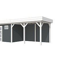 Vuren Topvision Bonte Kraai, 300 x 250 en luifel 400 cm, wanden antraciet en basis wit.