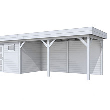 Vuren Topvision Bonte Kraai, 300 x 250 en luifel 500 cm, lichtgrijs gespoten.