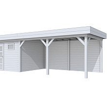 Vuren Topvision Tapuit, 300 x 300 en luifel 500 cm, lichtgrijs gespoten.