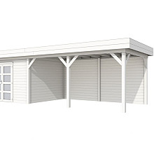 Vuren Topvision Parelhoen, 400 x 300 en luifel 500 cm, wit gespoten.